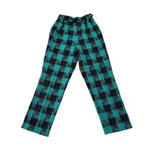 Point of View VTG Womens XS Green Black Plaid Wool Pants High Rise 80s Tapered